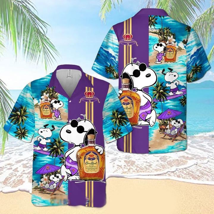 Snoopy Crown Royal Hawaiian Graphic Print Short Sleeve Hawaiian Casual Shirt 443