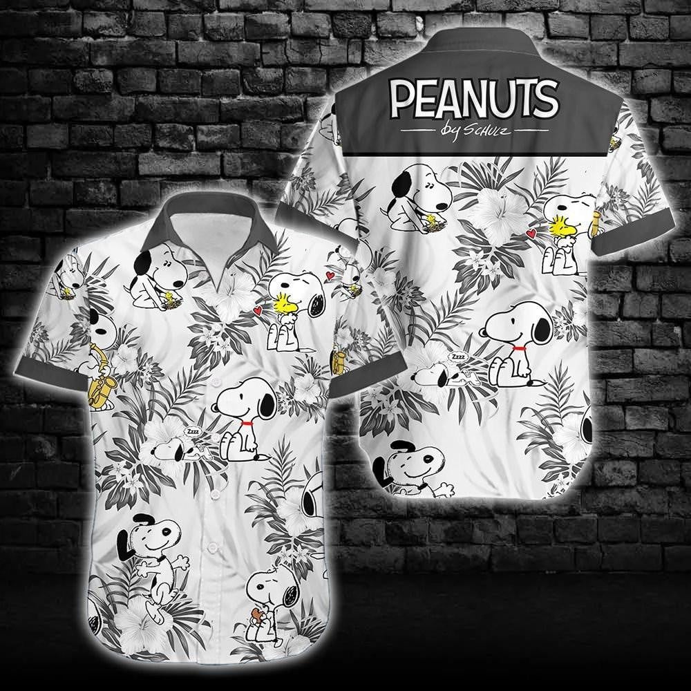 Peanuts By Schulz, Snoopy Hawaiian Graphic Print Short Sleeve Hawaiian Casual Shirt 48