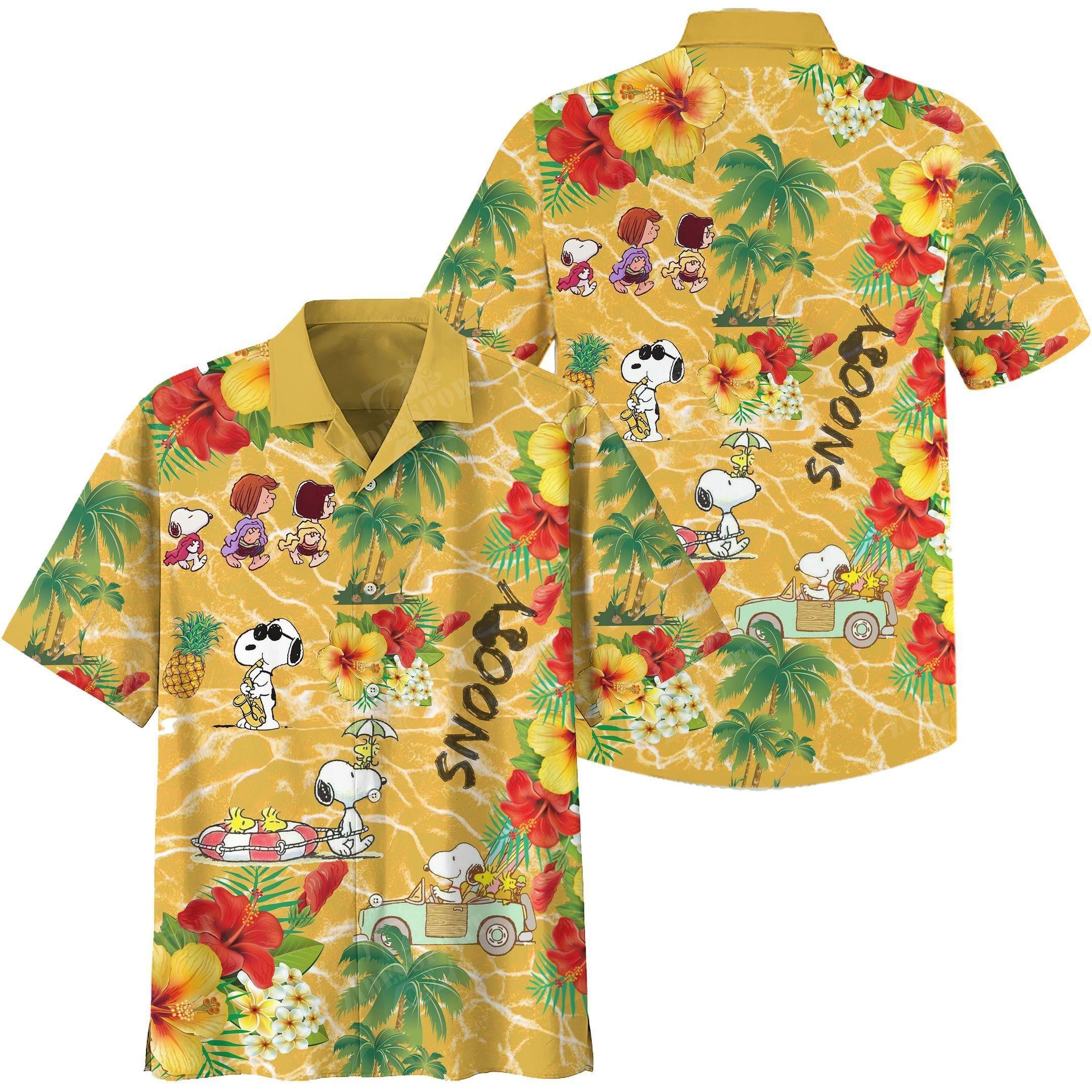 Snoopy And The Peanuts, Funny Snoopy Summer Time Short Sleeve Hawaiian Set 44