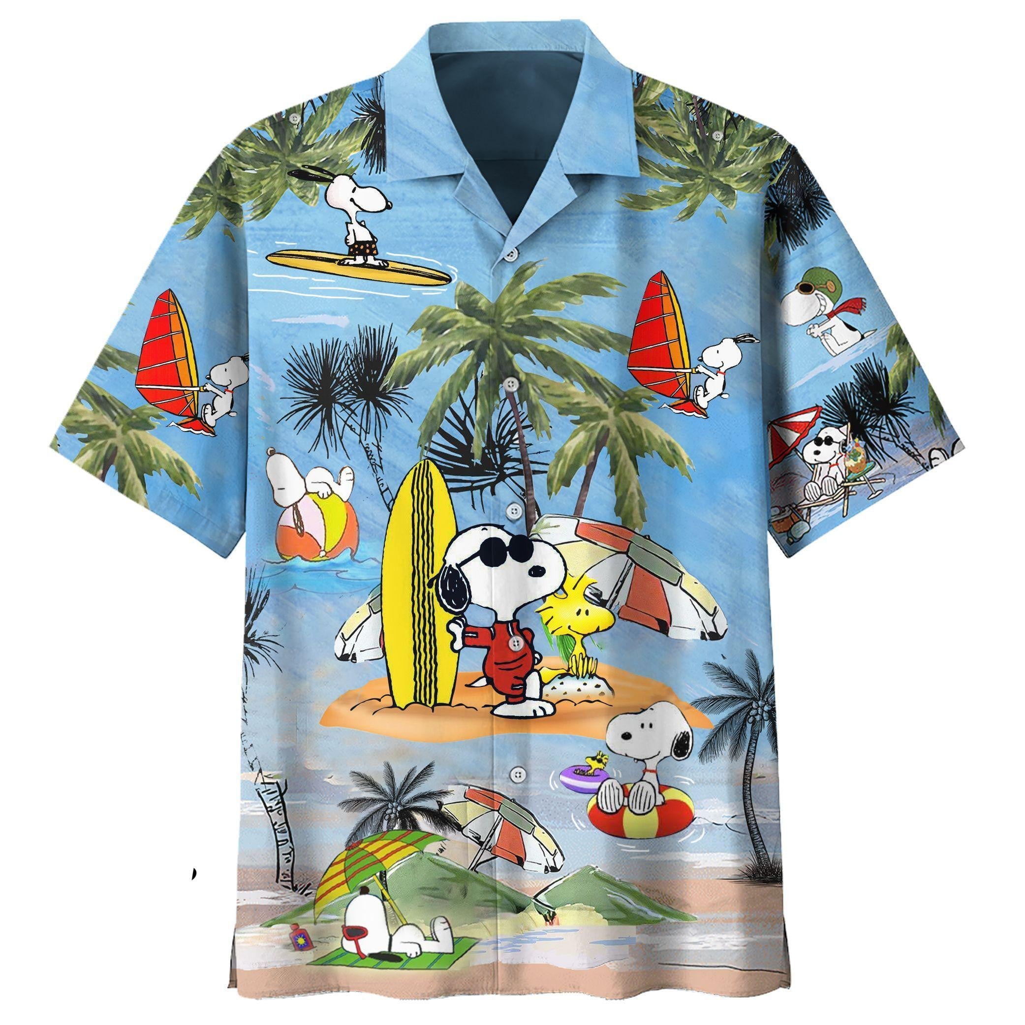 Cartoon Snoopy The Peanuts, Funny Snoopy Summer Time Short Sleeve Hawaiian Set 60