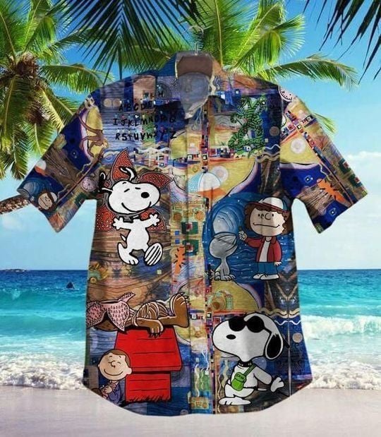 Snoopy Hawaiian Graphic Print Short Sleeve Hawaiian Casual Shirt 43