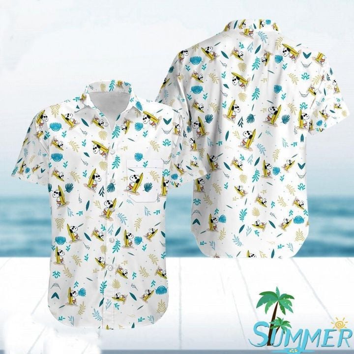 Island Snoopy Summer Aloha Graphic Print Short Sleeve Hawaiian Casual Shirt 81
