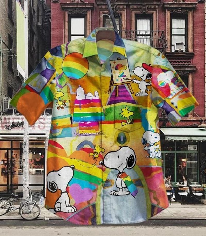 Snoopy Graphic Print Short Sleeve Hawaiian Shirt 44