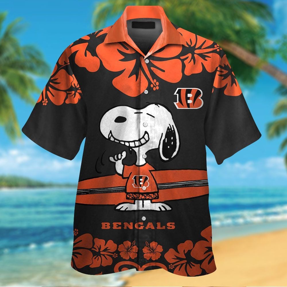 Cincinnati Bengals & Snoopy Short Sleeve Button Up Tropical Aloha Hawaiian Shirts For Men Women Nfl