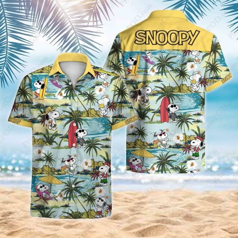 Snoopy Hawaiian Graphic Print Short Sleeve Hawaiian Casual Shirt 88