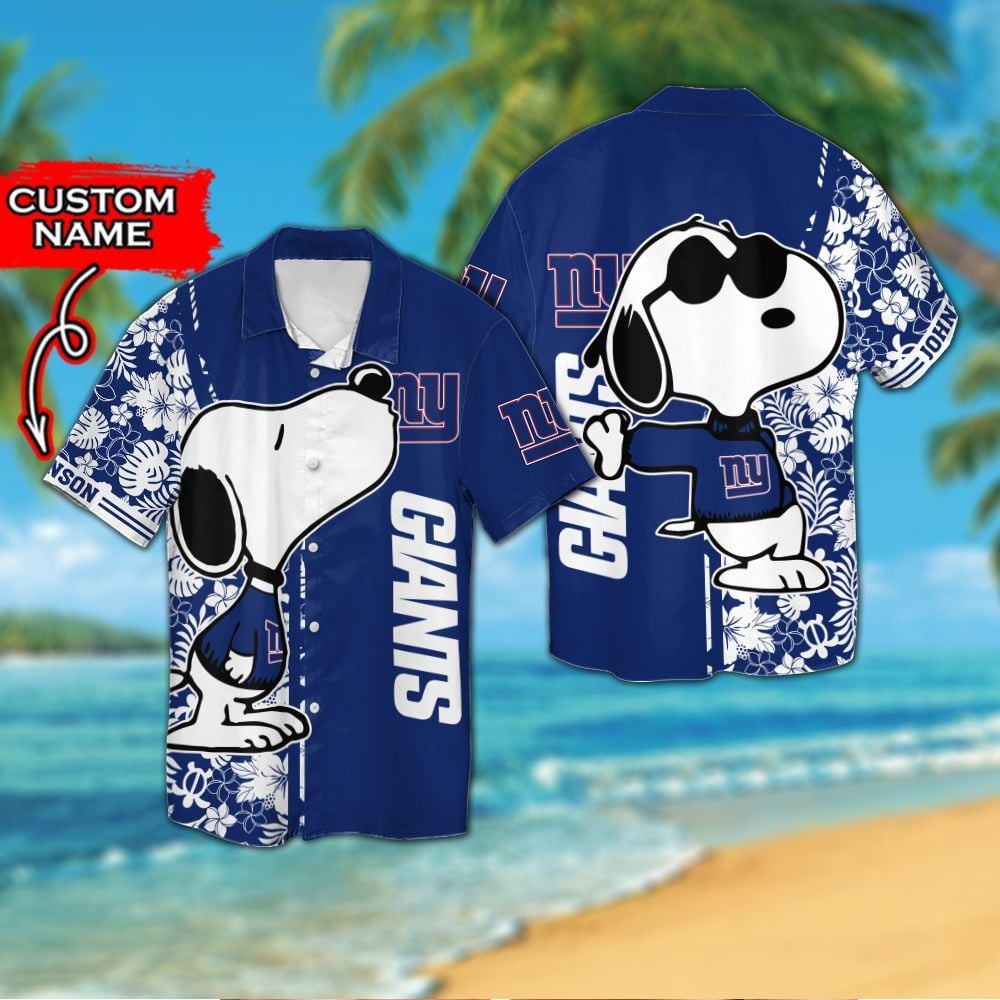 New York Giants & Snoopy Custom Personalized Short Sleeve Button Up Tropical Aloha Hawaiian Shirts For Men Women Nfl