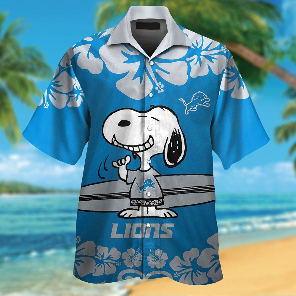 Detroit Lions & Snoopy Short Sleeve Button Up Tropical Aloha Hawaiian Shirts For Men Women Nfl