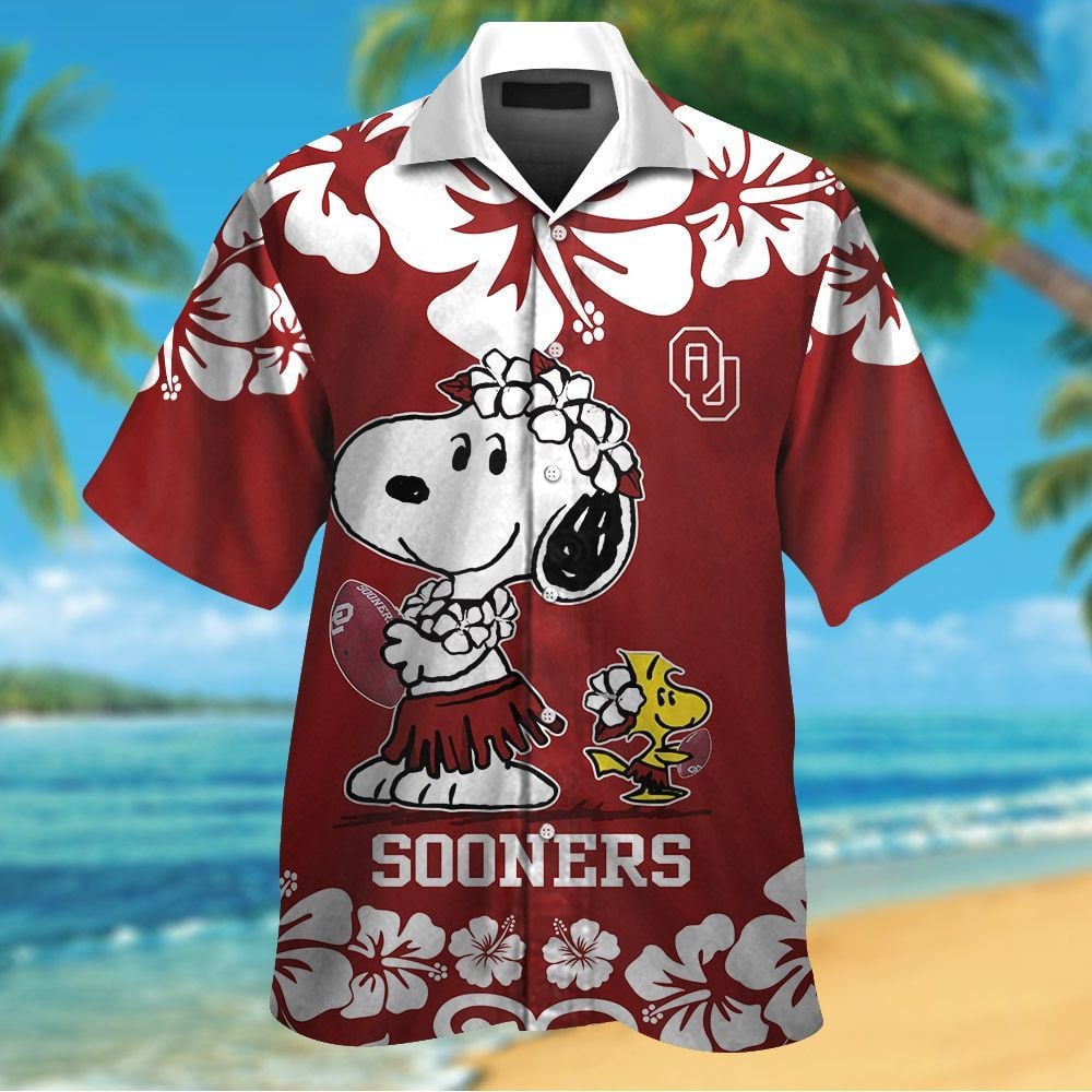Oklahoma Sooners & Snoopy Short Sleeve Button Up Tropical Aloha Hawaiian Shirts For Men Women Ncaa