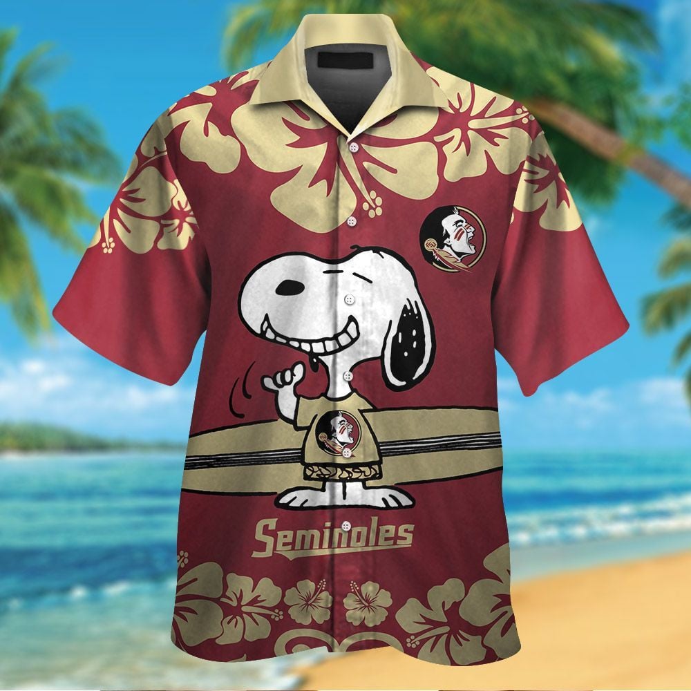 Florida State Seminoles & Snoopy Short Sleeve Button Up Tropical Aloha Hawaiian Shirts For Men Women Ncaa