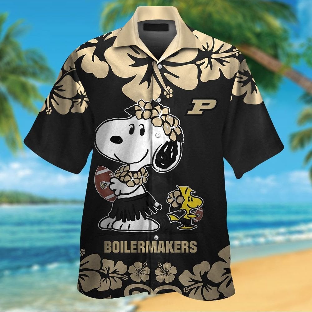Purdue Boilermakers & Snoopy Short Sleeve Button Up Tropical Aloha Hawaiian Shirts For Men Women Ncaa