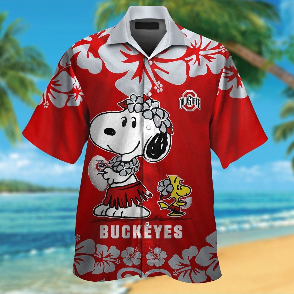 Ohio State Buckeyes & Snoopy Short Sleeve Button Up Tropical Aloha Hawaiian Shirts For Men Women Ncaa