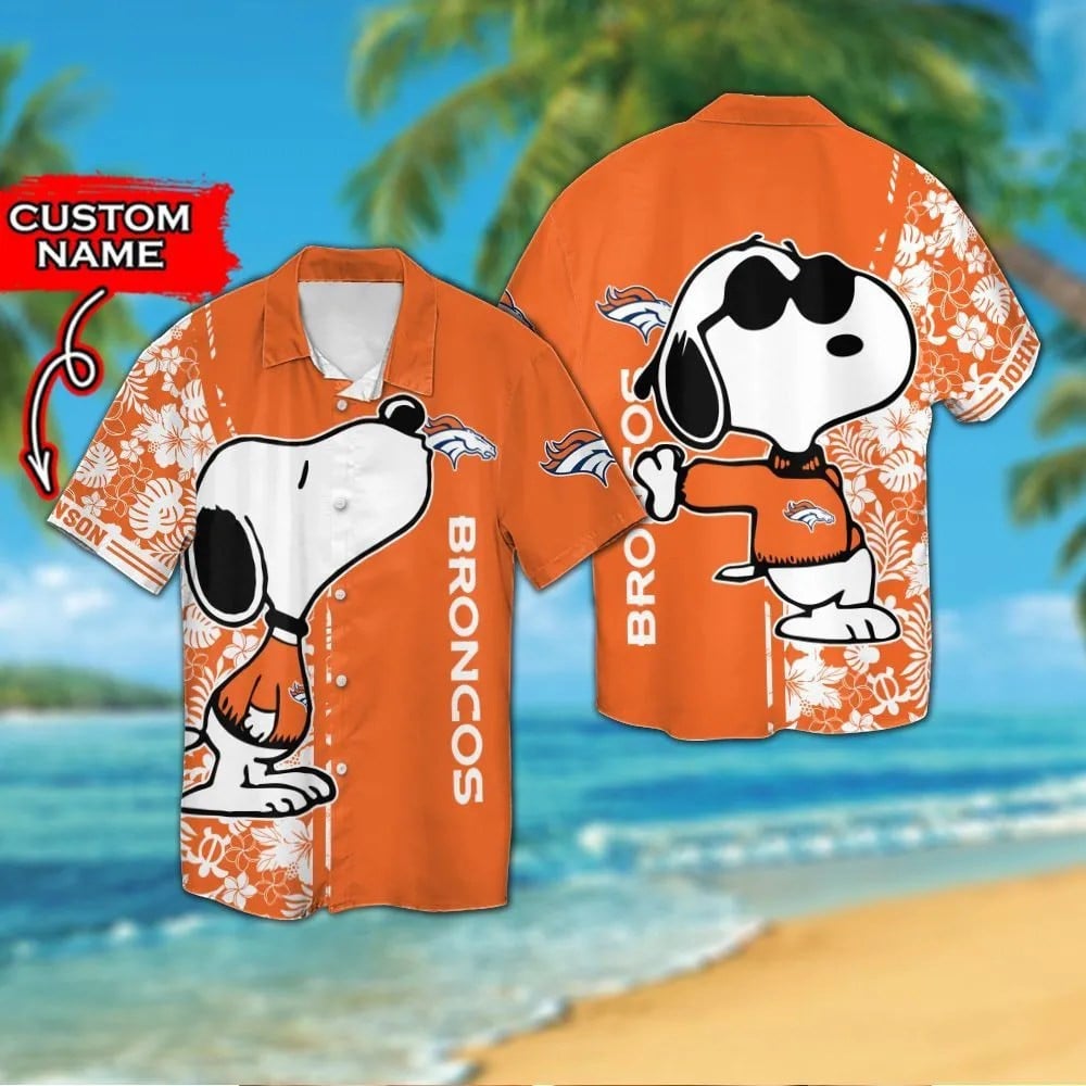 Denver Broncos & Snoopy Custom Personalized Short Sleeve Button Up Tropical Aloha Hawaiian Shirts For Men Women Nfl