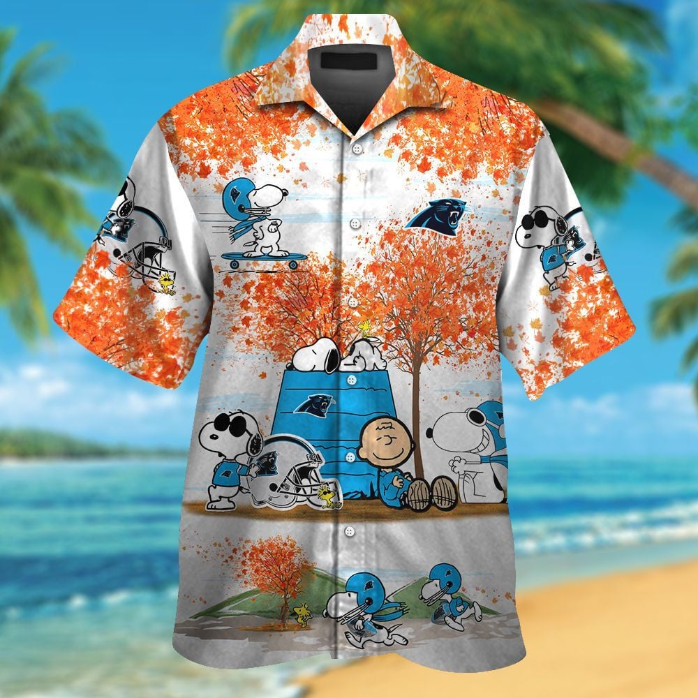 Carolina Panthers Snoopy Autumn Short Sleeve Button Up Tropical Aloha Hawaiian Shirts For Men Women Nfl