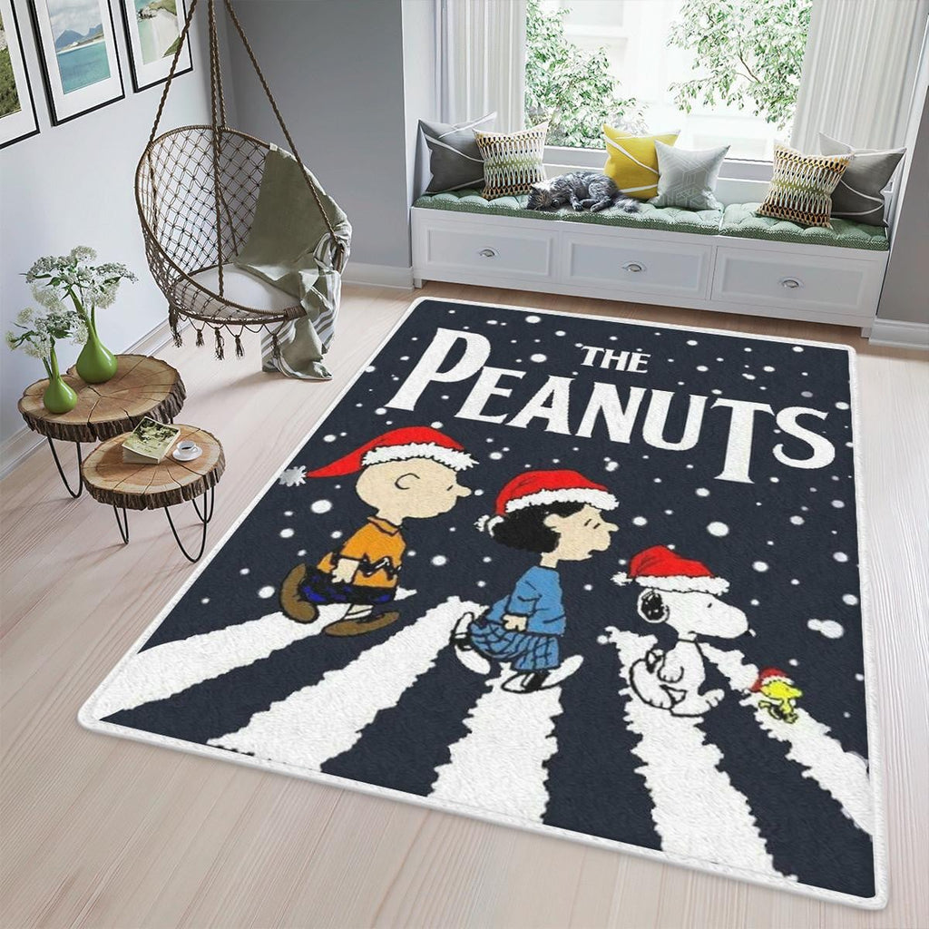Disney Chrismas Fan Gift, The Peanuts Charlie And Snoopy Area Rug Living Room, Snoopy Abbey Road Rug Home Decor Floor Decor