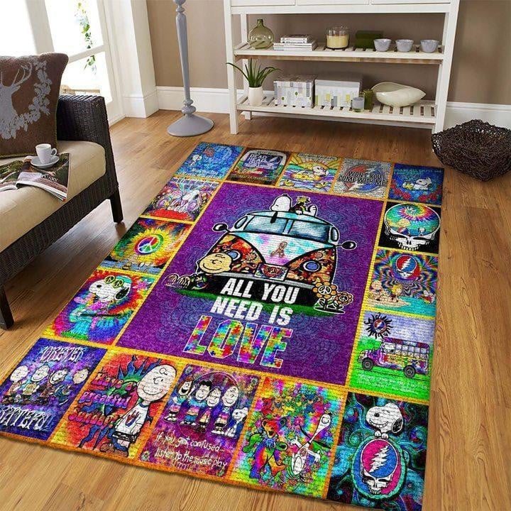 Grateful Dead Band And Snoopy The Peanuts, All I Need Is Love Area Rug Living Room, Rug Home Decor Floor Decor