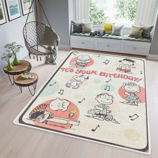 Peanuts Snoopy Charlie Brown It's Your Birthday Area Rug Living Room, Peanuts Snoopy Gift For Fan Rug Home Decor Floor Decor