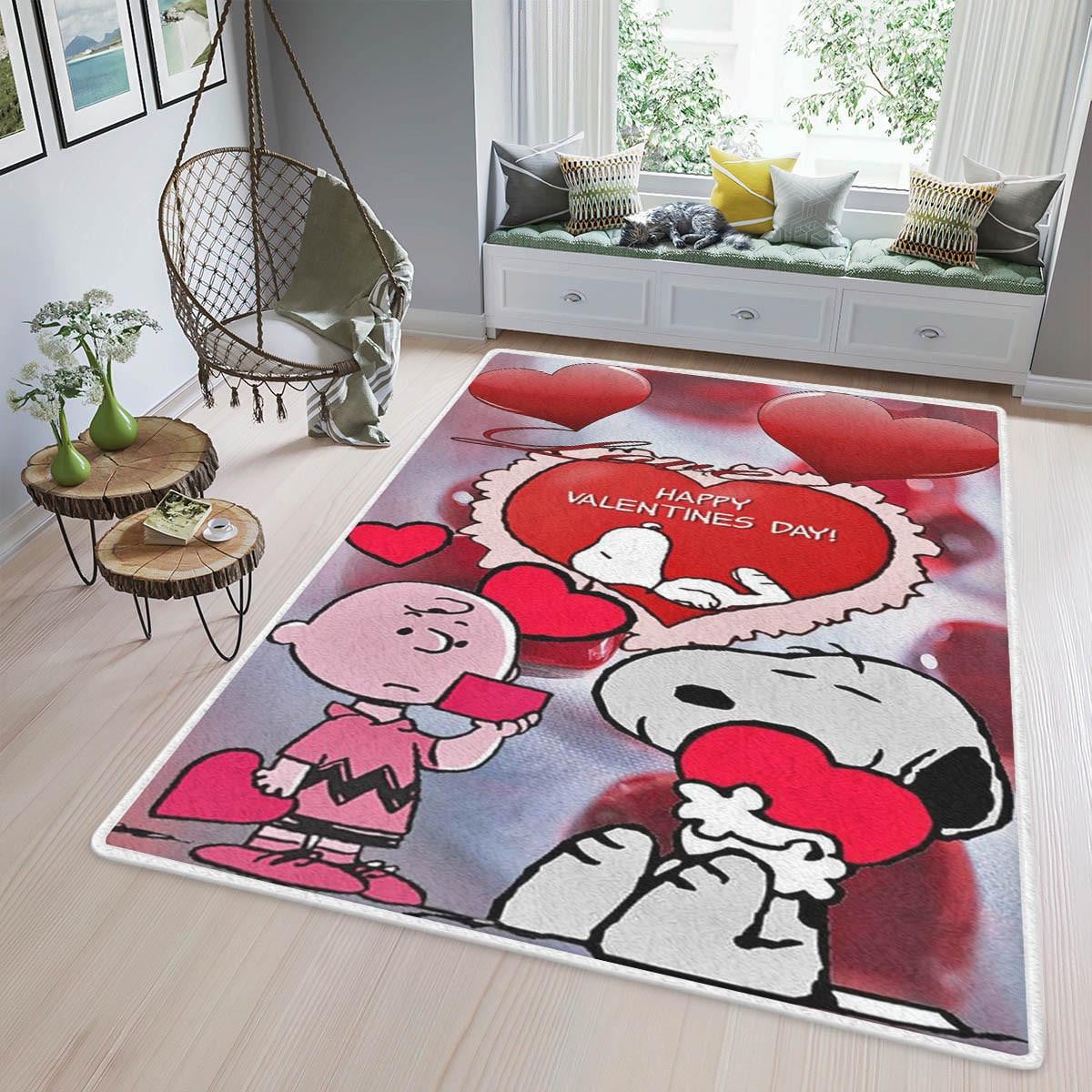 Snoopy The Peanuts Area Rug Living Room, Happy Valentine's Day Gift, Snoopy And Charlie Brown Rug Home Decor Floor Decor