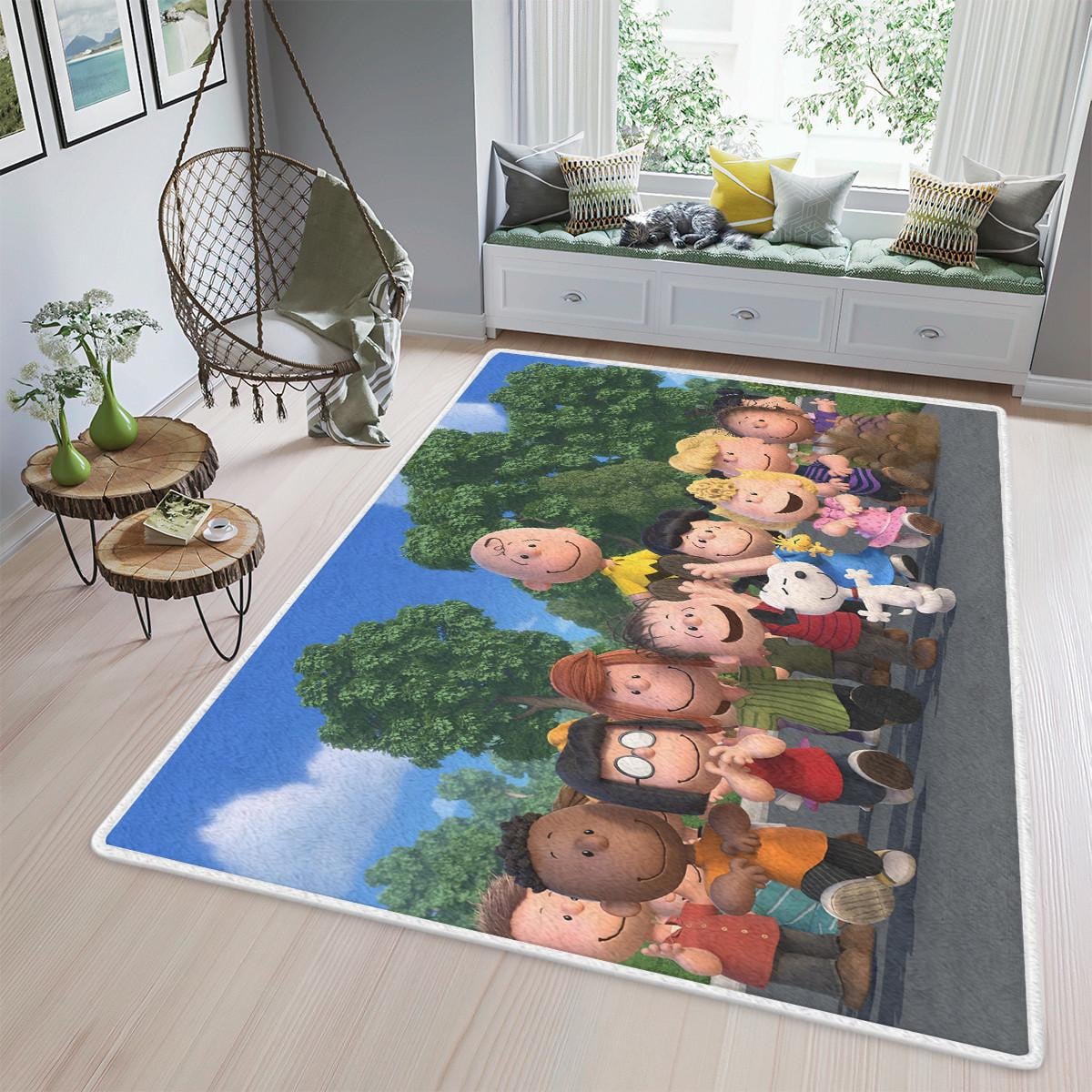 Peanuts All Character Area Rug Living Room, Snoopy Charlie Brown Woodstock Pig Pen Gift For Fan Rug Home Decor Floor Decor