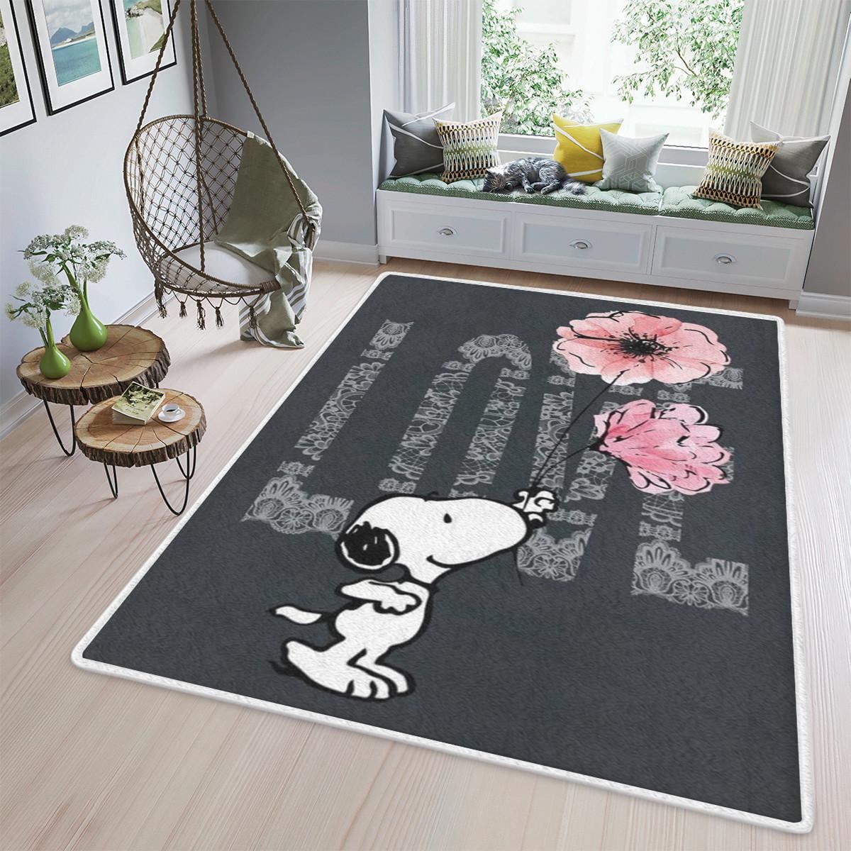 Snoopy Peanuts Happy Valentine's Day 3 Fan Gift, Snoopy Peanuts Happy Valentine's Day Rug Home Decor Floor Decor