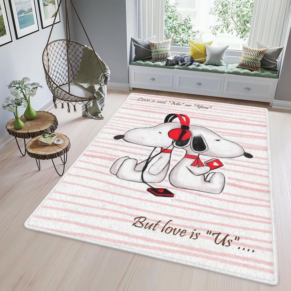 Snoopy The Peanuts Fan Gift, Valentine's Day Gift Area Rug Living Room, Snoopy Love Is Not Me Or You But Love Is Us Rug Home Decor Floor Decor