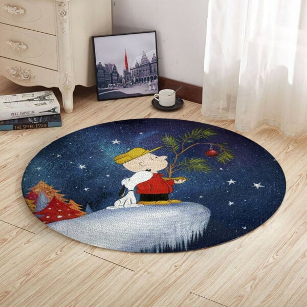 Peanuts Charlie Brown And Snoopy Christmas Gift Round Rug Living Room And Bed Room Rug Gift Us Decor 1214