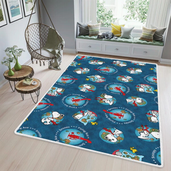 Funny Snoopy, Snoopy Rug Living Room, Snoopy Gift For Fan, Peanuts Snoopy Flying Ace Rug Home Decor Floor Decor 1238