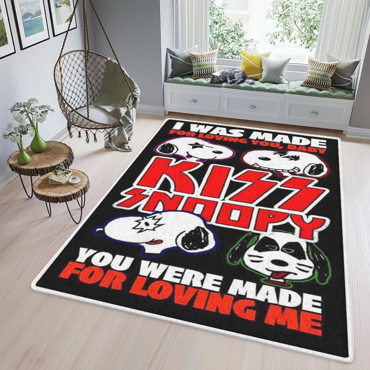 Snoopy Fan Gift, Kiss Band Gift, Kiss Snoopy Area Rug Living Room, Kiss Snoopy Rug Home Decor Floor Decor