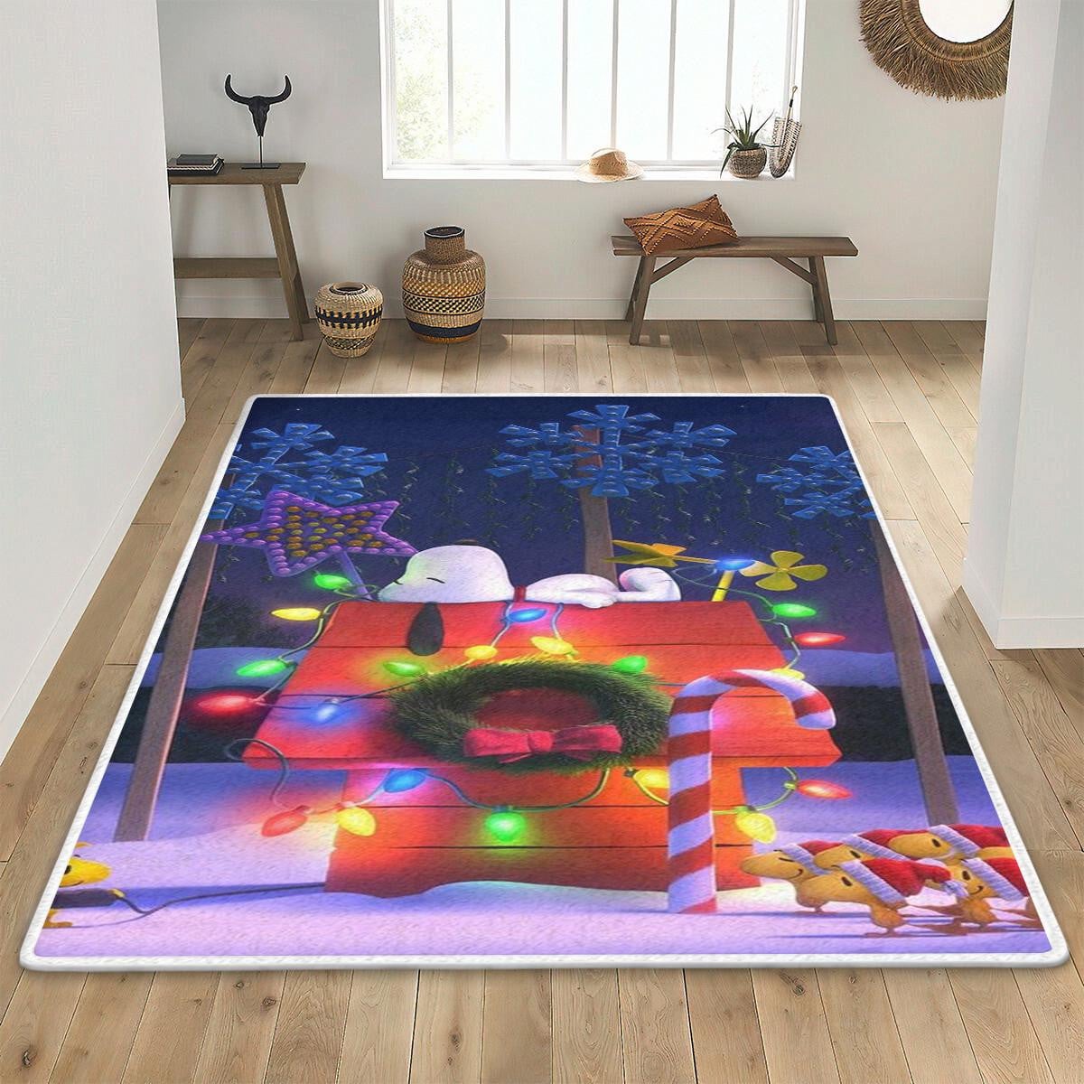 Peanuts Snoopy Merry Christmas Area Rug Living Room, Snoopy Woodstock Rug Home Decor Floor Decor