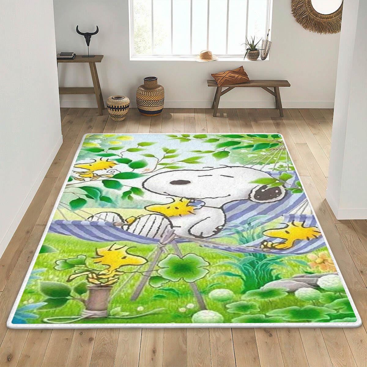 Snoopy The Peanuts Fan Gift Area Rug Living Room, Snoopy And Woodstock St Patrick's Day Rug Home Decor Floor Decor