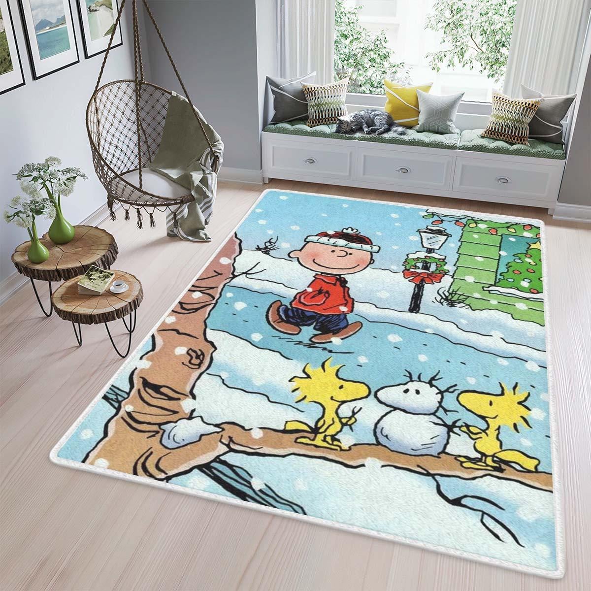 Peanuts Charlie Brown Christmas Holiday Area Rug Living Room, Christmas Gift, Peanuts For Fan Rug Home Decor Floor Decor