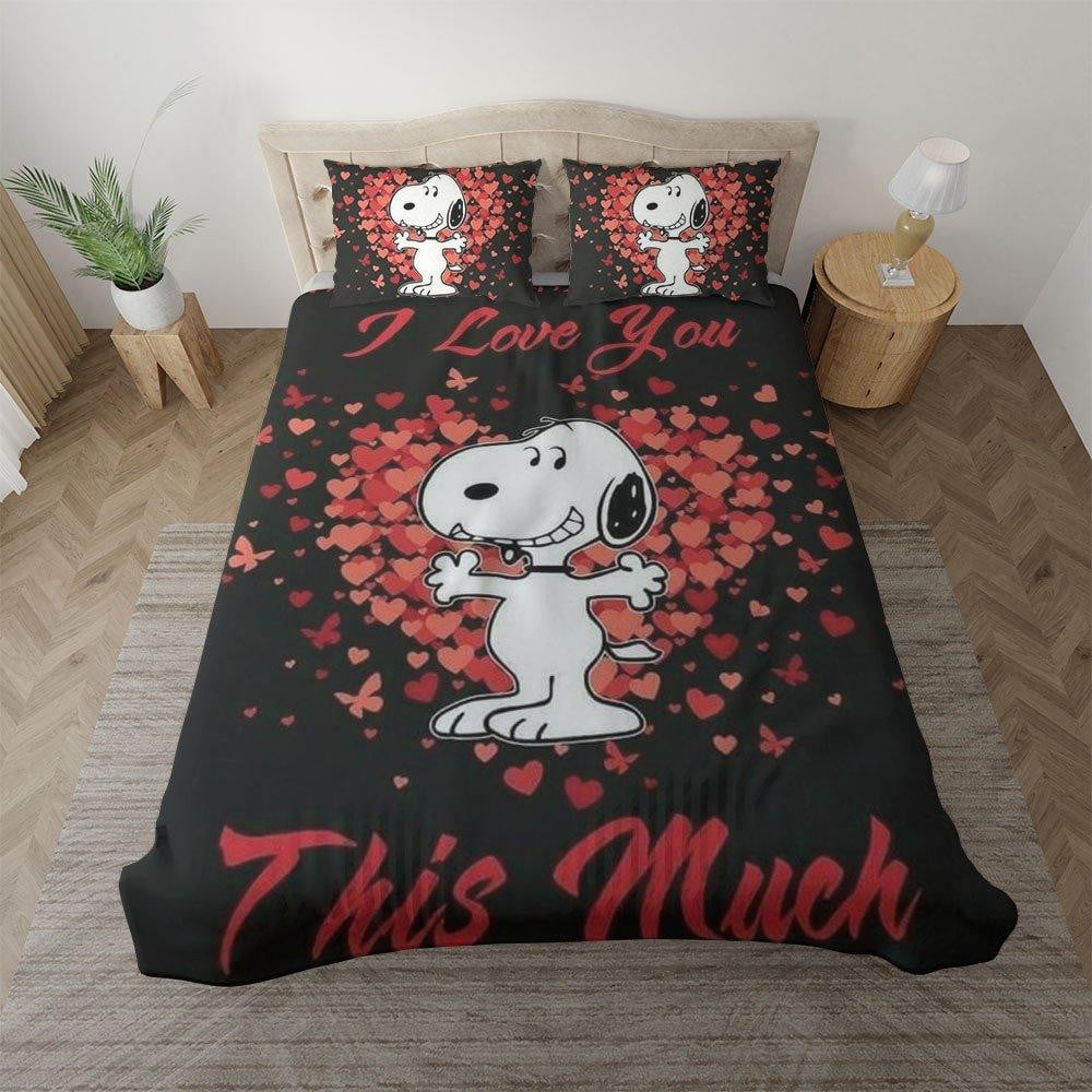 Snoopy The Peanuts Fan Gift, Valentine's Day Gift, Snoopy I Love You This Much Duvet Quilt Bedding Set