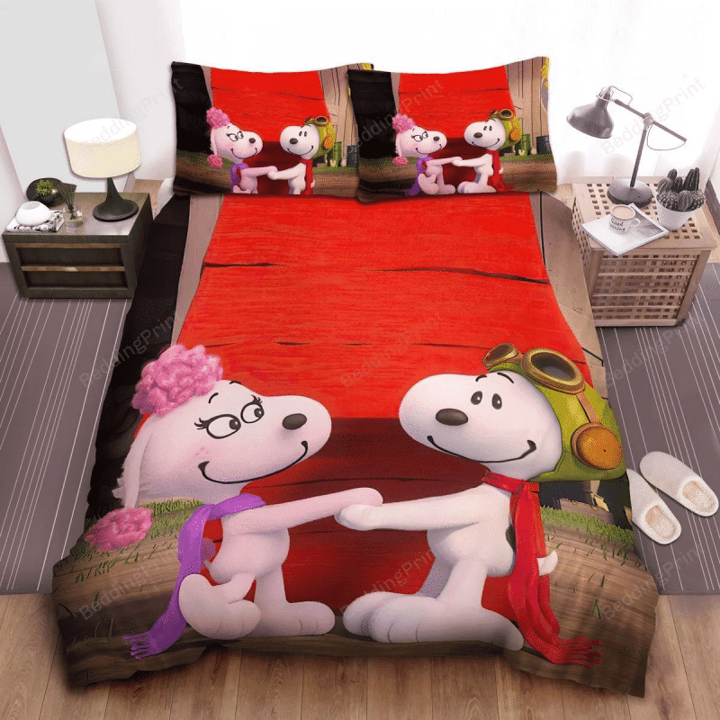 Peanuts Snoopy And Fifi Holding Hands Bed Sheets Spread Comforter Duvet Quilt Bedding Set