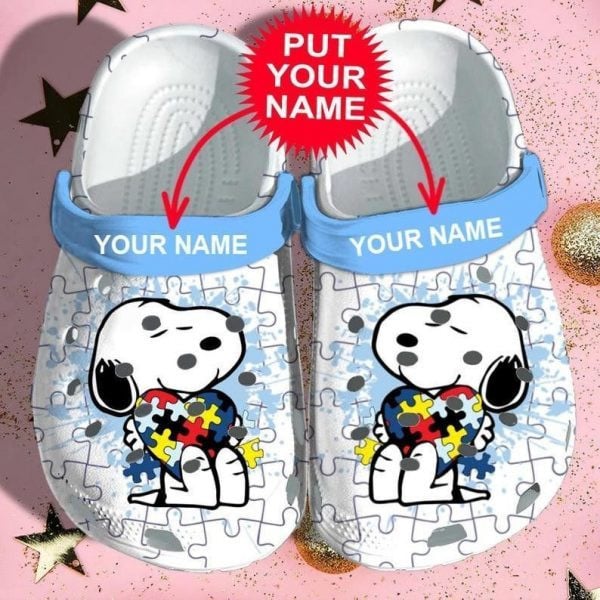 Custom Name Autism Awareness Crocs Snoopy Crocband Clog Comfortable Water Shoes