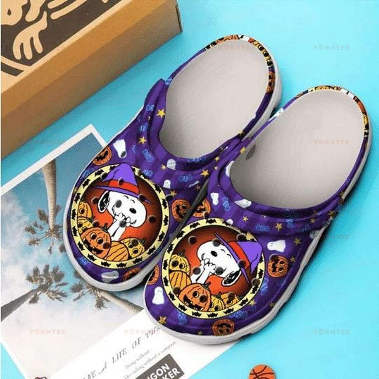 Halloween Snoopy Pumpkin Purple Crocs Crocband Clog Comfortable Water Shoes