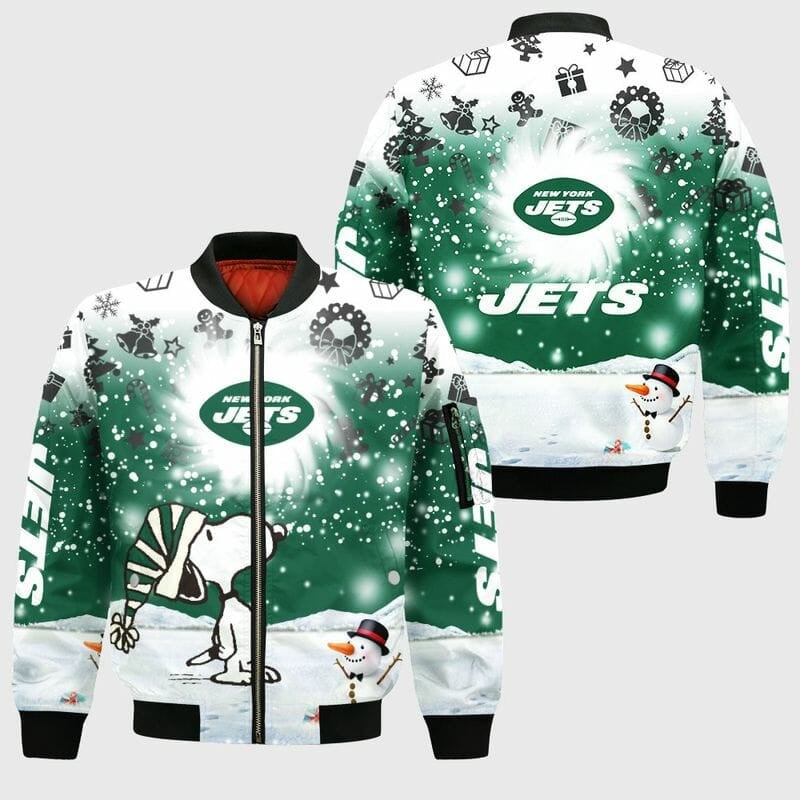 NFL New York Jets Snoopy Green Christmas Bomber Jacket