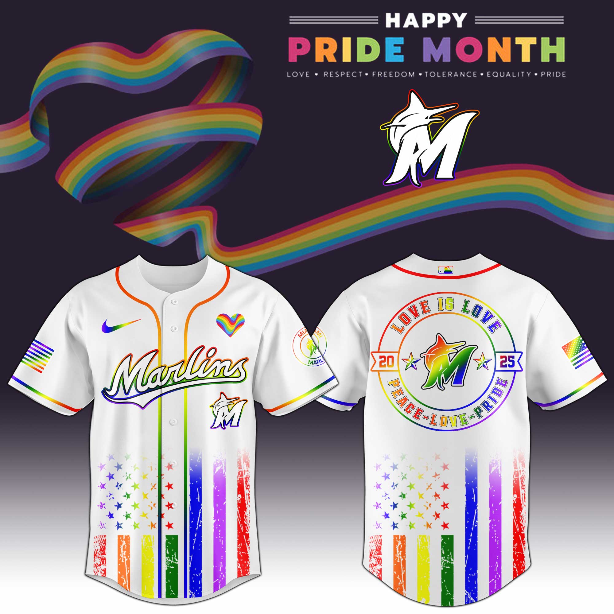 Miami Marlins Happy Pride Month Baseball Jersey 